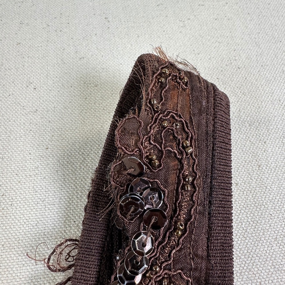 Cache Brown Ribbed Lace Sequin Beaded Sleeveless Tank Top Large 20227 - Picture 15 of 15